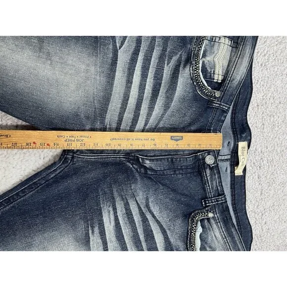 Men's Blue Cult Faded Wash Denim Jeans Embroidered Pockets Size 46x32 - Picture 4 of 11